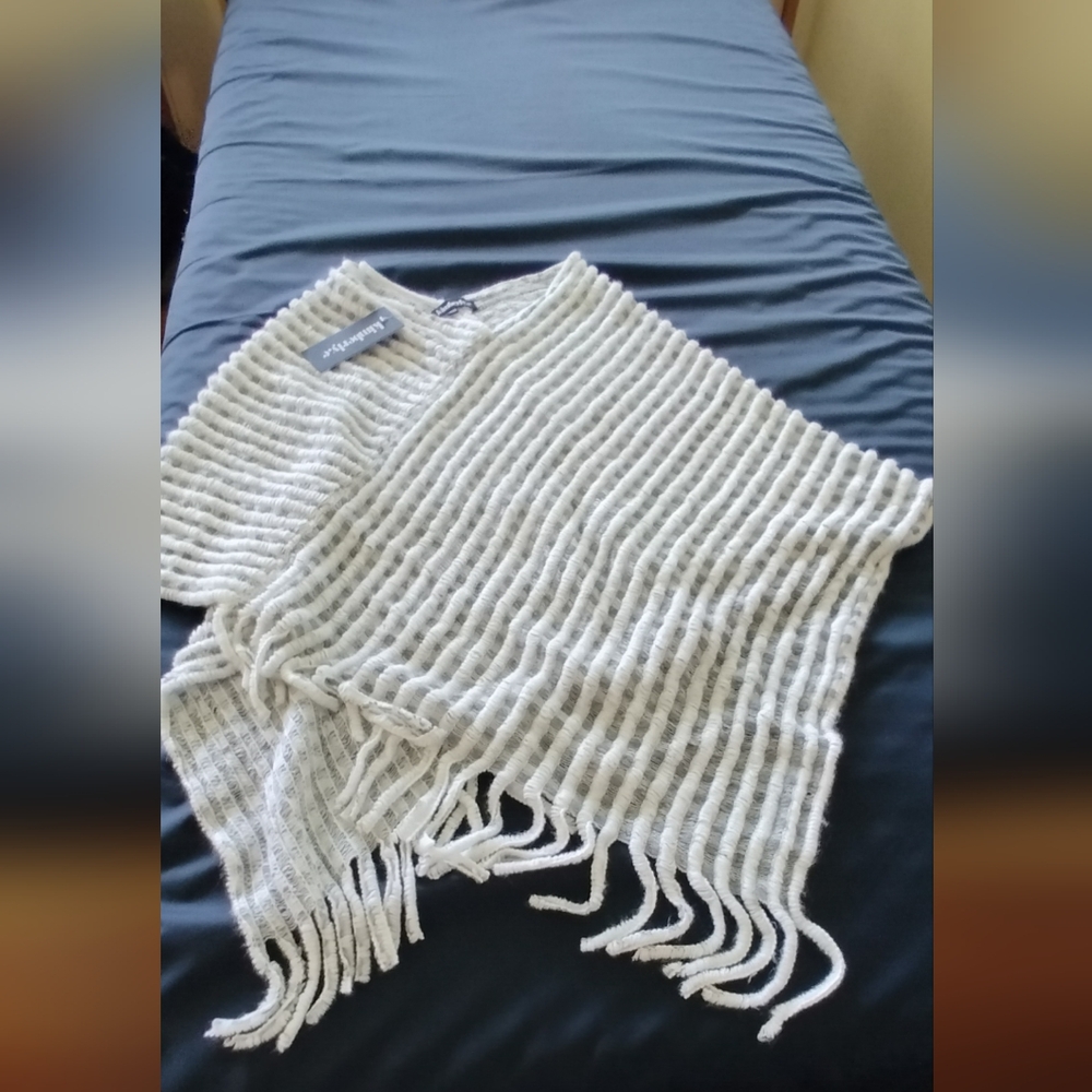 Kimberly Company Striped Fringe Shawl Sweater